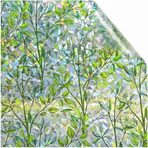 Stained Glass Window Film, 11.8" x 39.4" Privacy Decal, Laser Green (Translucent),Anti UV Rainbow Glass Sticker for Home Decor in Kuwait