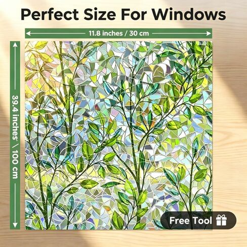 Stained Glass Window Film, 11.8" x 39.4" Privacy Decal, Laser Green (Translucent),Anti UV Rainbow Glass Sticker for Home Decor in Kuwait