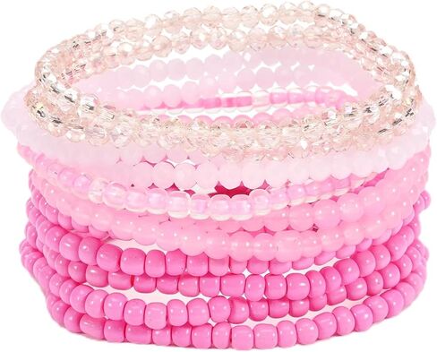 KZL 12 Pcs Beaded Stretch Bracelets for Women,Boho Colorful Glass Crystal Acrylic Beads Bracelets Set, Multilayer Stackable Elastic Seed Beaded Bracelet for Summer Beach Jewelry in Saudi Arabia
