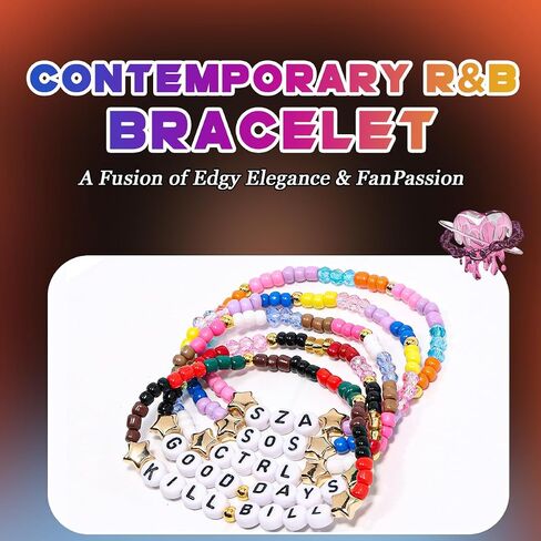 AICase for sza Merch Gifts Inspired Bracelets 6 Pcs Stackable Stretch Beaded Friendship Bracelets Concert Shirt Outfit Vinyl Poster Sticker Merchandise Gifts for Fans Women Birthday Christmas_1 in Kuwait