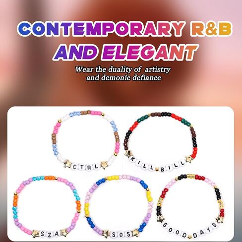 AICase for sza Merch Gifts Inspired Bracelets 6 Pcs Stackable Stretch Beaded Friendship Bracelets Concert Shirt Outfit Vinyl Poster Sticker Merchandise Gifts for Fans Women Birthday Christmas_1 in Kuwait