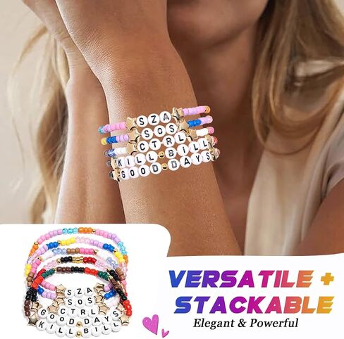 AICase for sza Merch Gifts Inspired Bracelets 6 Pcs Stackable Stretch Beaded Friendship Bracelets Concert Shirt Outfit Vinyl Poster Sticker Merchandise Gifts for Fans Women Birthday Christmas_1 in Kuwait