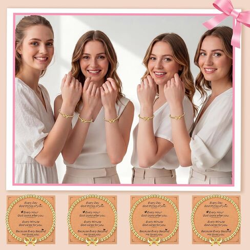 Kigeli 12 Set Bow Gold Beaded Bracelets with Inspirational Cards Bulk Beaded Stretch Charm Bracelets Christian Faith Gifts for Women Bow Party Favors for Friendship Birthday Retirement in Saudi Arabia