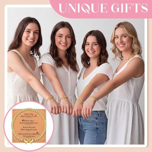 Kigeli 12 Set Bow Gold Beaded Bracelets with Inspirational Cards Bulk Beaded Stretch Charm Bracelets Christian Faith Gifts for Women Bow Party Favors for Friendship Birthday Retirement in Saudi Arabia