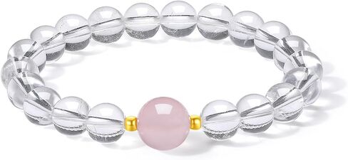 ZHOU LIU FU 18K Gold Beaded Bracelets Charm Bracelet Clear Quartz Crystal Healing Stone Stretch Fengshui Jewelry for Women Daughter Anniversary Birthday Gifts 17cm/6.7" in Kuwait