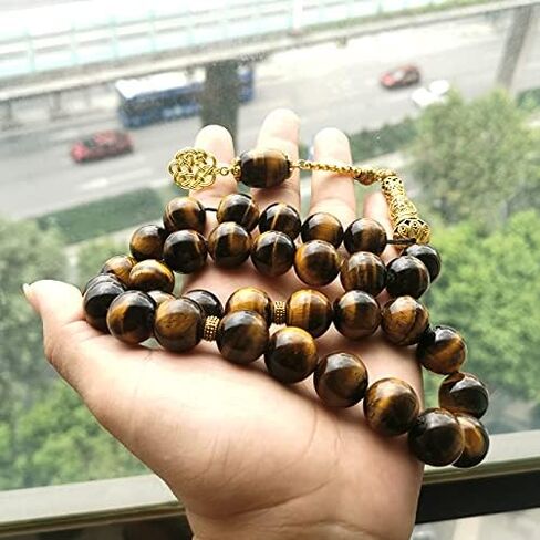 Tasbih Natural Big Size Tiger Eye 33 45 66 99 Rosary Beads Muslim Luxurious Bracelets Gift Islamic Jewelry (16mm x 45beads) in Saudi Arabia