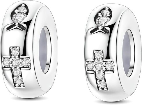 Clip Stopper Beads for Bracelets 925 Sterling Silver, Compatible with Pandora & European Charm Bracelets Clip Charm Bead for Bracelet Gift for Women(Cross Charms) in Saudi Arabia