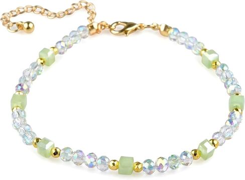 Cutefox Layered Crystal Anklet for Women Handmade Beaded Foot Chain Anklet with Faux Pearls & Iridescent Glass Beads, Adjustable Sexy Summer Beach Jewelry Accessories, Gift for Her 3 Pcs Total in Saudi Arabia