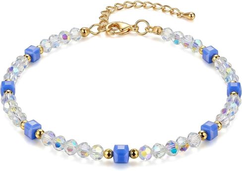 Cutefox Layered Crystal Anklet for Women Handmade Beaded Foot Chain Anklet with Faux Pearls & Iridescent Glass Beads, Adjustable Sexy Summer Beach Jewelry Accessories, Gift for Her 3 Pcs Total in Saudi Arabia