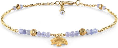 InfinityGemsArt Ankle Bracelets For Women, Natural Birthstone Beaded Boho Beach Jewelry, Dainty Gemstone Cute Fish Charm Anklet, 18k Gold Plated 9+1.5 inch Adjustable Chain, Handmade Birthday Gifts in Saudi Arabia