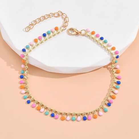 Colorful Beaded Anklet for Women, Boho Multicolor Dangle Anklet, Adjustable Summer Beach Foot Accessory, Trendy Layering Jewelry Gift in Kuwait