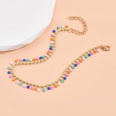 Colorful Beaded Anklet for Women, Boho Multicolor Dangle Anklet, Adjustable Summer Beach Foot Accessory, Trendy Layering Jewelry Gift in Kuwait