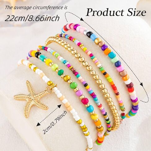 Anklet Bracelet Set for Women Starfish Colorful Beaded Anklet Boho Layered Stretch Foot Jewelry Summer Beach Vacation Gift in Saudi Arabia