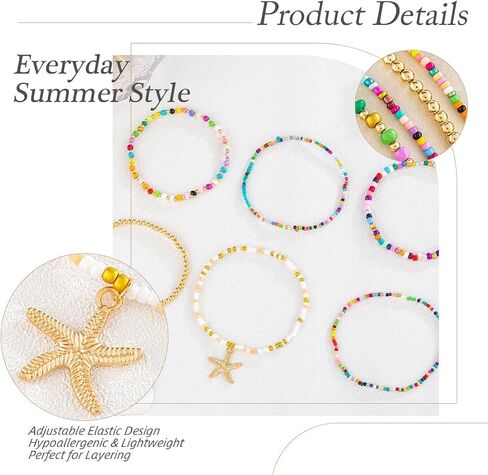 Anklet Bracelet Set for Women Starfish Colorful Beaded Anklet Boho Layered Stretch Foot Jewelry Summer Beach Vacation Gift in Saudi Arabia