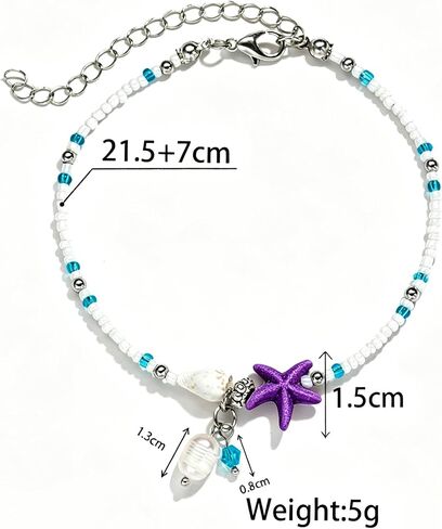 Beaded Ankle Bracelets for Women Boho Starfish Shell Pearl Beaded Ankle Bracelets Stacked Strench Silver Ankle Bracelet Non Tarnish Adjustable Hawaiian Summer Beach Surfer Foot Jewelry in Kuwait