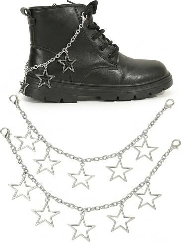 2Pcs Boot Charms for Women Men Hollow Star Chain Charm Shoes Chains Shoe Metal Accessories Sneakers Lace Decor DIY Jewelry Silver in Saudi Arabia