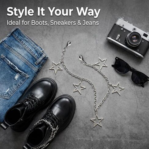 2Pcs Boot Charms for Women Men Hollow Star Chain Charm Shoes Chains Shoe Metal Accessories Sneakers Lace Decor DIY Jewelry Silver in Saudi Arabia