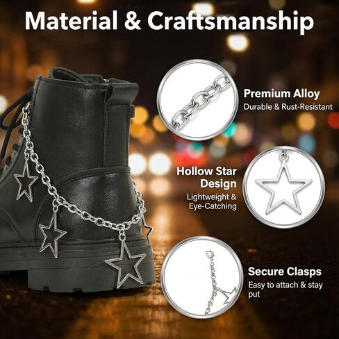 2Pcs Boot Charms for Women Men Hollow Star Chain Charm Shoes Chains Shoe Metal Accessories Sneakers Lace Decor DIY Jewelry Silver in Saudi Arabia