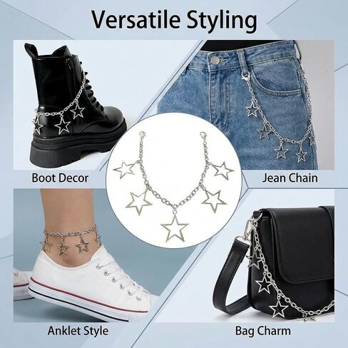 2Pcs Boot Charms for Women Men Hollow Star Chain Charm Shoes Chains Shoe Metal Accessories Sneakers Lace Decor DIY Jewelry Silver in Saudi Arabia