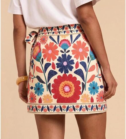 Womens Wrap Skirt Summer Mini Skirts Red Floral Printed High Waist A Line Beach Short Skirt(Red,L) in Saudi Arabia