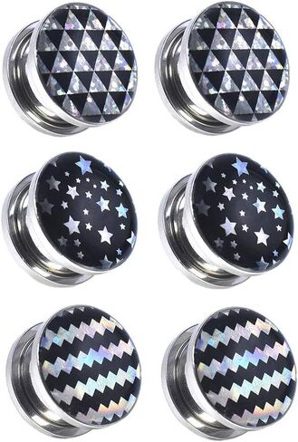 Tartan Pattern Ear Tunnels Gauges Stainless Steel Screw Fit Plugs Flared Expander Stretcher Size 4mm to 30mm in Saudi Arabia