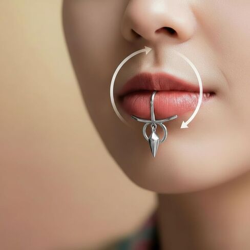 Faux Diamond Shaped Lip Ring No Piercing Required, Clip-On Geometric Lip Jewelry for Women Men, Silver Gold Fake Lip Ring for Daily Wear & Cosplay in Saudi Arabia