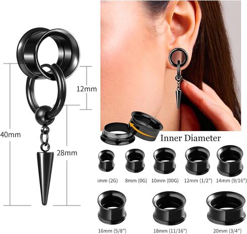 Aienid 2 Pcs Stainless Steel Dangle Gauges, 6mm-20mm Ear Tunnels Expander Plugs Stretcher Piercing Body Jewelry for Men Women in Saudi Arabia