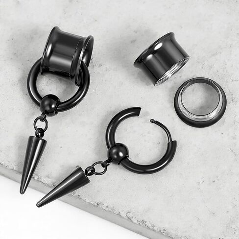 Aienid 2 Pcs Stainless Steel Dangle Gauges, 6mm-20mm Ear Tunnels Expander Plugs Stretcher Piercing Body Jewelry for Men Women in Saudi Arabia