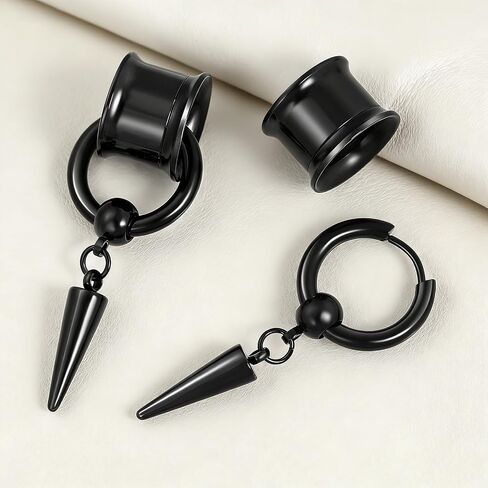 Aienid 2 Pcs Stainless Steel Dangle Gauges, 6mm-20mm Ear Tunnels Expander Plugs Stretcher Piercing Body Jewelry for Men Women in Saudi Arabia