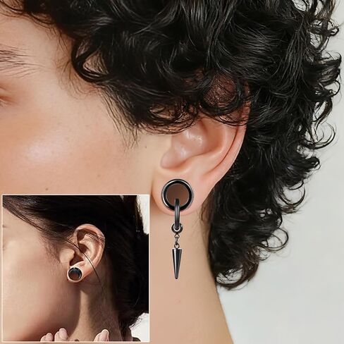 Aienid 2 Pcs Stainless Steel Dangle Gauges, 6mm-20mm Ear Tunnels Expander Plugs Stretcher Piercing Body Jewelry for Men Women in Saudi Arabia