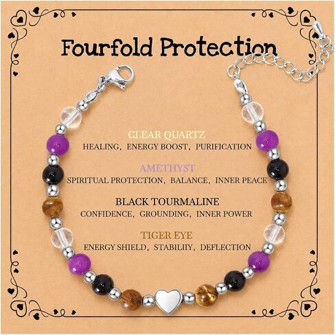 Women's Natural Crystal Protection Bracelet - Anxiety Relief Good Luck New Beginnings Bracelets for Women,Adjustable Triple Protection Inspirational Spiritual Jewelry Gifts for Mama Friend Coworker in Kuwait