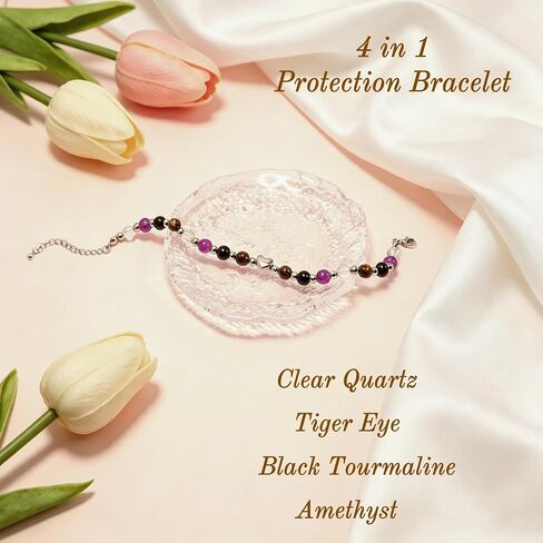 Women's Natural Crystal Protection Bracelet - Anxiety Relief Good Luck New Beginnings Bracelets for Women,Adjustable Triple Protection Inspirational Spiritual Jewelry Gifts for Mama Friend Coworker in Kuwait