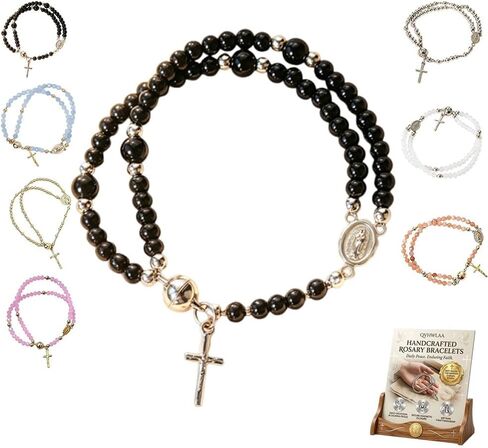 Handcrafted Rosary Bracelets, Magnetic Bracelet for Women Catholic, Christian Prayer Beads, Handcrafted Thick Rosaries Chain Bracelet for Kids, Cross Charm Link Chain Christian Gift in Kuwait