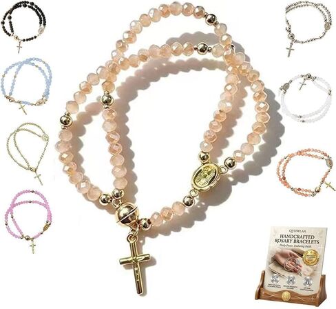 Handcrafted Rosary Bracelets, Magnetic Bracelet for Women Catholic, Christian Prayer Beads, Handcrafted Thick Rosaries Chain Bracelet for Kids, Cross Charm Link Chain Christian Gift in Kuwait