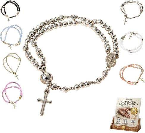 Handcrafted Rosary Bracelets, Magnetic Bracelet for Women Catholic, Christian Prayer Beads, Handcrafted Thick Rosaries Chain Bracelet for Kids, Cross Charm Link Chain Christian Gift in Kuwait