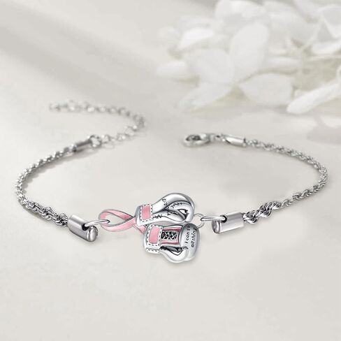Breast Cancer Bracelet 18K Whited Gold Plated Pink Boxing Gloves Bracelets Breast Cancer Awareness Survivor Jewelry Gift for Women Mom Grandma in Saudi Arabia