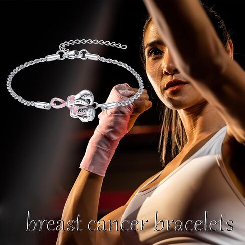 Breast Cancer Bracelet 18K Whited Gold Plated Pink Boxing Gloves Bracelets Breast Cancer Awareness Survivor Jewelry Gift for Women Mom Grandma in Saudi Arabia