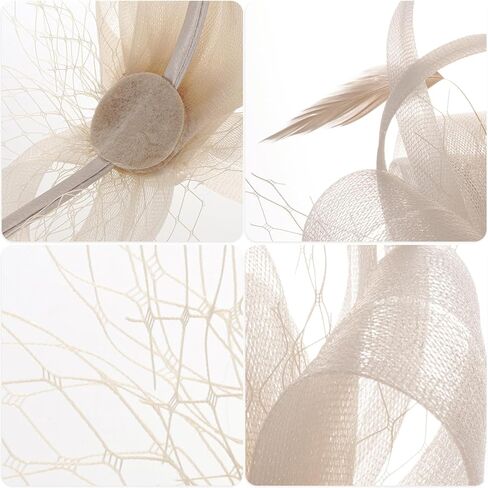 Sucrain Fascinators Hats for Women,Feather Mesh Tea Party Hat for Cocktail, Wedding, Church,Fancy Dress Party(Champagne) in Kuwait