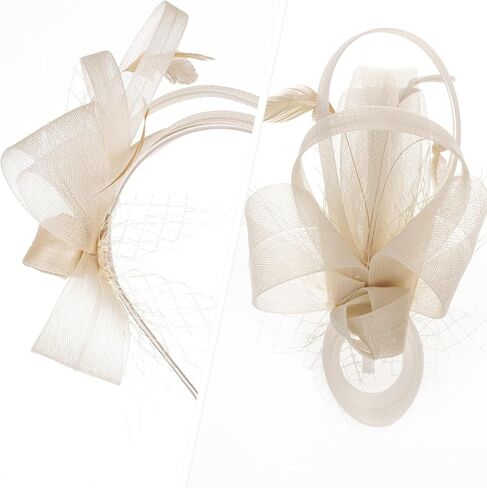 Sucrain Fascinators Hats for Women,Feather Mesh Tea Party Hat for Cocktail, Wedding, Church,Fancy Dress Party(Champagne) in Kuwait
