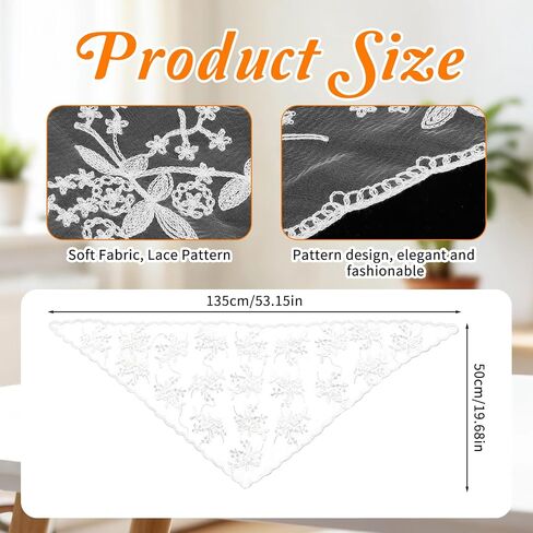 Jeffdad White Lace Mantilla Veil, Floral Lace Scarf Triangle Neck Scarf Embroidered Laces Head Scarfs Women Triangle Veil Vintage Latin Mass Veils for Church Wedding Brides in Kuwait