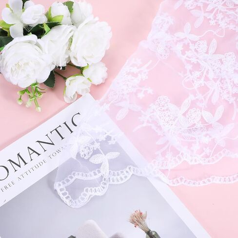 Jeffdad White Lace Mantilla Veil, Floral Lace Scarf Triangle Neck Scarf Embroidered Laces Head Scarfs Women Triangle Veil Vintage Latin Mass Veils for Church Wedding Brides in Kuwait