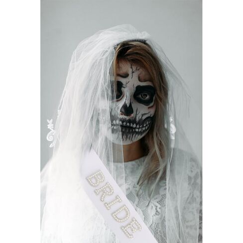 AOPRIE Bride Veil Silver Sash for Women Girls Bridal Shower Supplies Bachelorette Party Decorations Birthday Gift Sets White, 2 Pack in Kuwait