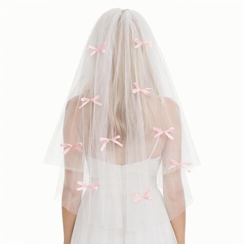 Pink Bow Bridal Veil, Short Wedding Veil Bachelorette Party Veil for Bridal Shower, Engagement in Saudi Arabia