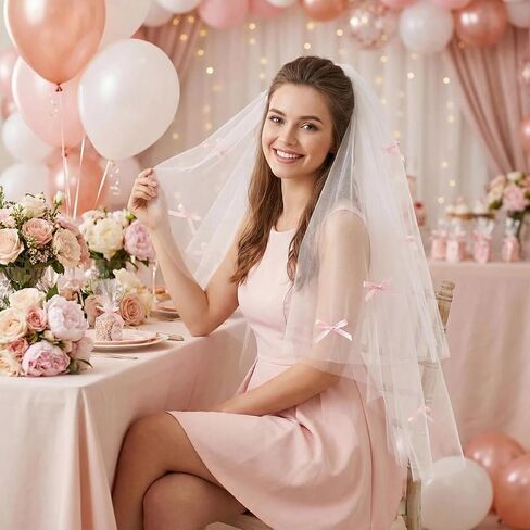 Pink Bow Bridal Veil, Short Wedding Veil Bachelorette Party Veil for Bridal Shower, Engagement in Saudi Arabia