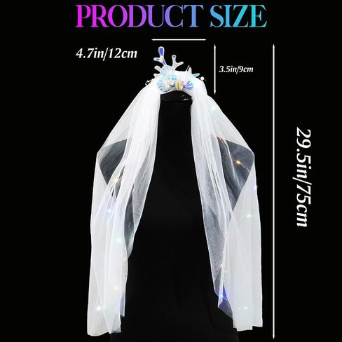 Unsutuo Light Up Veils Mermaid Wedding Veil Pearl Seashells Veil Elbow Length for Women and Girls in Kuwait