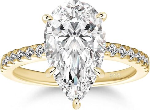 RODIFFY 3 Carats Pear Cut Moissanite Ring for Women, Lab Created D Color VVS1, 14K Gold Plated S925 Silver Engagement Ring with Pavé Band in Saudi Arabia