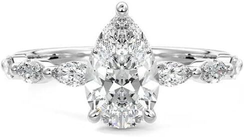2.3 Carat (ctw) Pear Cut Moissanite Engagement Rings for Women Sterling Silver D Color Moissanite Pear Shaped Promise Ring Size 4-12 in Saudi Arabia