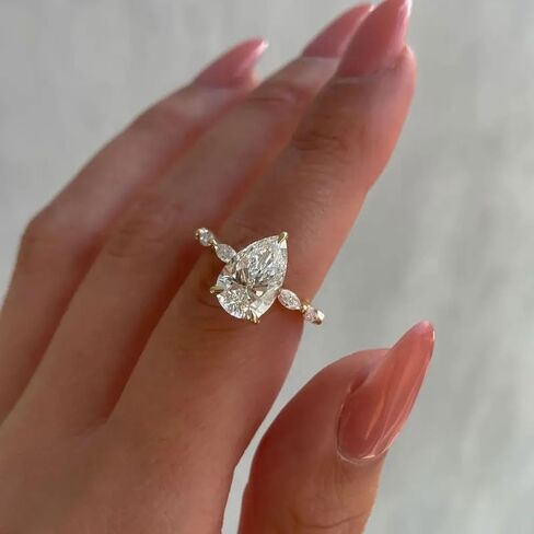 2.3 Carat (ctw) Pear Cut Moissanite Engagement Rings for Women Sterling Silver D Color Moissanite Pear Shaped Promise Ring Size 4-12 in Saudi Arabia