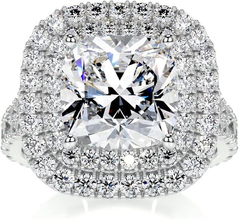 2CT-4CT وسادة قطع مزدوجة هالة سبليت شانك خاتم الخطوبة اليدوية خاتم الزفاف للنساء الذكرى وعد الهدايا لها مويسانيتي in Kuwait