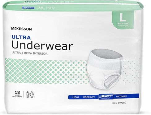 McKesson Ultra Adult Incontinence Underwear, [18 Count], Heavy Absorbency, Large, 44-58 in. Unisex Bladder Leak Protection, Pull-On Style with Tear-Away Sides, Postpartum and Incontinence Support in Kuwait